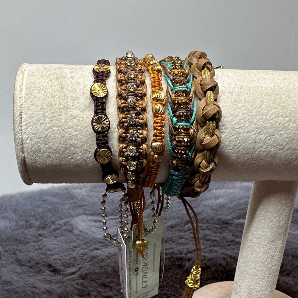 NWT - Women's Boho Bracelet Set, Brown and Gold with Swarovski crystals